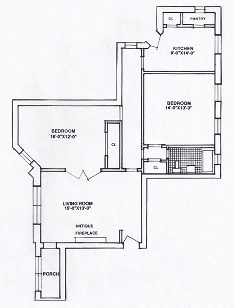 Floor plan for 2 beds, 1 bath, 915 sqft